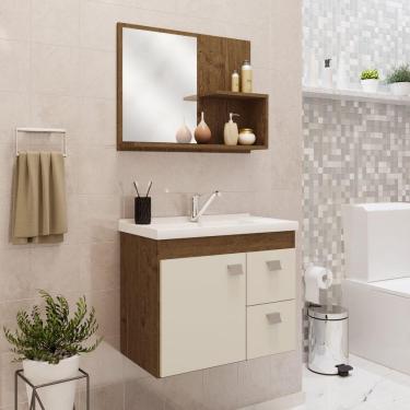 Imagem de Gabinete Suspenso com Cuba e Espelheira Isa MGM Móveis Amêndoa/Off White