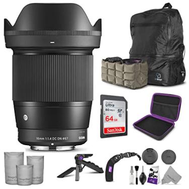 Imagem de Sigma Lente contemporânea 16 mm F1.4 DC DN para câmeras Sony E Mount com acessório avançado Altura Photo e conjunto de viagem