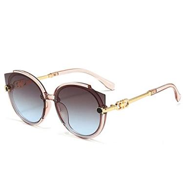 Imagem de Óculos de sol da moda vintage olho de gato redondo óculos de sol feminino versão metal sem aro degradê óculos de sol de luxo sombras uv400, azul chá, outros