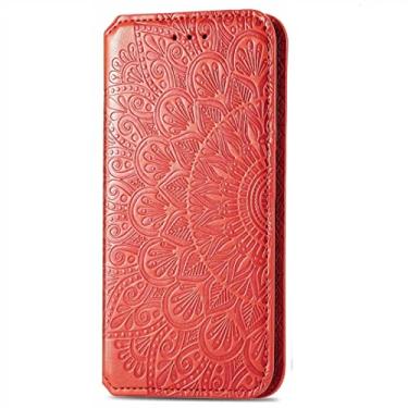 Imagem de BoerHang Capa para Asus ROG Phone 6 Pro, capa de couro tipo carteira flip com compartimento para cartão, couro PU premium, capa de telefone com suporte para Asus ROG Phone 6 Pro (vermelho)