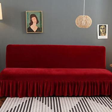Imagem de Capa futon sem braços com saia plissada capa de sofá cama futon de alta elasticidade Capa antiderrapante para sofá sem braços, tecido de veludo aconchegante macio e grosso