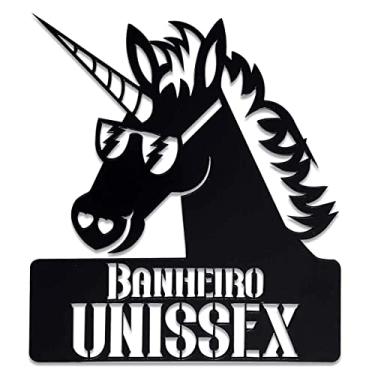 Imagem de Placa de Banheiro Divertida Unicórnio Unissex cor:Preto