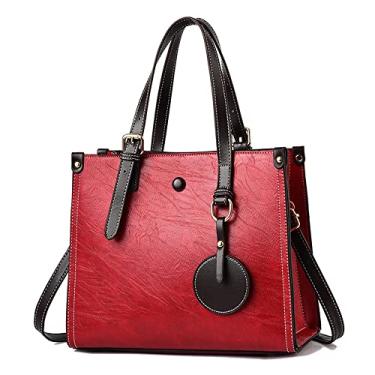Imagem de Bolsa feminina de couro retrô alça superior bolsa bolsa transversal moda grande bolsas de ombro para senhoras, Vermelho