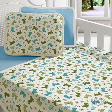 Imagem de Jogo De Cama Berço Baby Infantil 2 Peças Padrão Malha Toque Aveludado Fios Premium Bebe Dinossauro Fofo