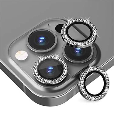Imagem de Suoman Pacote com 3 protetores de lente para câmera iPhone 13 Pro Max/iPhone 13 Pro, película de vidro temperado com dureza 9H, [Flash Diamonds] [não afeta fotos noturnas] Capa protetora de metal