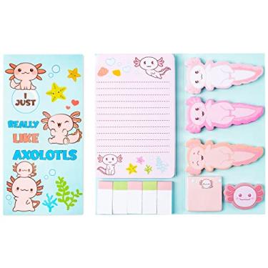 Imagem de Xqumoi Conjunto de notas adesivas I Just Really Like Axolotl, 550 folhas, Kawaii Mexican Walking Fish em forma de peixe autoadesivo em forma de bloco de notas para escrita, cadernos, marcadores escolares, materiais de escritório, presente