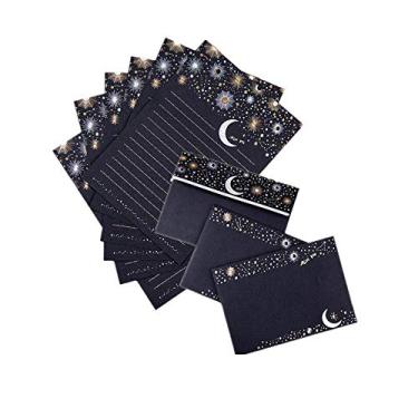 Imagem de Papel estacionário com envelopes pacote de 27, papel de papelaria da série Starry Sky piscante com 9 envelopes, conjunto de artigos de papelaria, papel de escrita com letras, 22 x 15 cm, Preto
