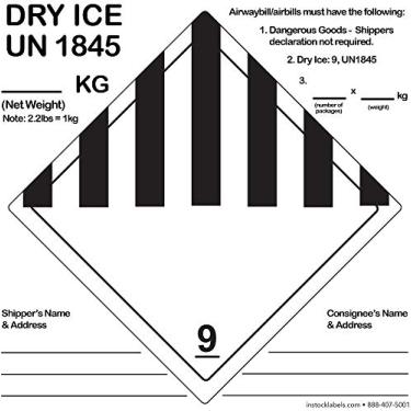 Imagem de Etiquetas de transporte Dry Ice Classe 9 UN1845 6 x 15 cm, total de 500 adesivos
