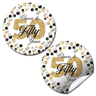 Imagem de Etiquetas adesivas de festa Cheers to 50 Years, 40 adesivos de círculo de festa de 5 cm da AmandaCreation, ótimo para lembrancinhas de festa, selos de envelope e sacos de itens de qualidade