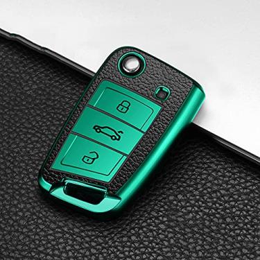 Imagem de YJADHU TPU Car Key Case Cover Key Holder Keychain, apto para Volkswagen VW Golf 7 MK7 Tiguan mk2 para Skoda Octavia A7 Kodiaq 2017 2018 2019, verde