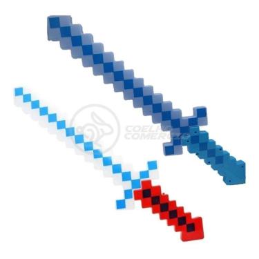 Imagem de Kit Brinquedo Espada Pixel Minecraft 58cm C/Som Luz+3 Pilhas