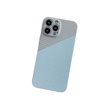 Imagem de Capa ultrafina para iPhone 14 Pro Max de fibra de carbono com padrão de bloco de cores compatível com iPhone 14 12 11 13 Pro Max capa antiqueda (azul e cinza, iPhone 14)
