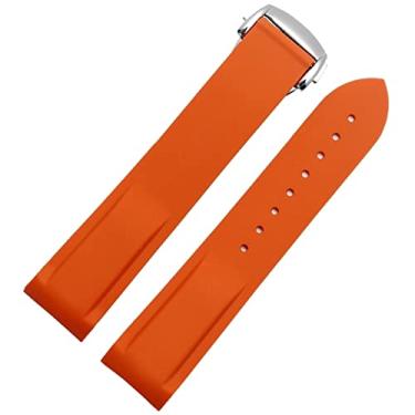 Imagem de AEMALL Extremidade curvada 20 mm 22 mm pulseira de silicone de borracha para relógio Omega At150 Seamaster 007 para pulseira de marca Seiko Mido (Cor: laranja-prata, tamanho: 22mm)