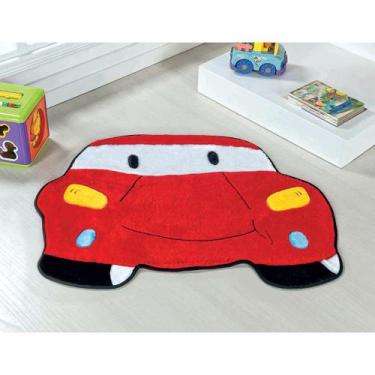 Imagem de Tapete Infantil Pelúcia Carro Vermelho 78cm X 60cm Antiderrapante - Gu