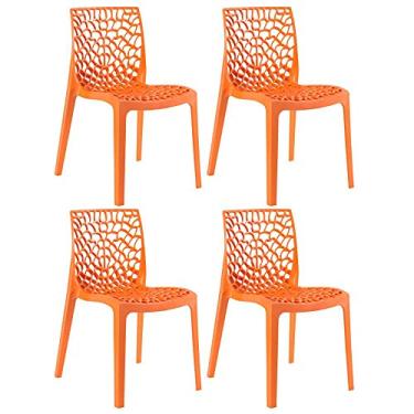 Imagem de Loft7 Home Decor, Kit Conjunto 4 Cadeiras Gruvyer, Polipropileno com Encosto Versátil para Sala de Jantar Cozinha Bar - Laranja