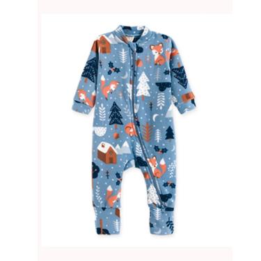 Imagem de Macacão Infantil Roupa Bebê Infantil Macaquinho Pijama Longo Comprido Zíper Floresta Azul