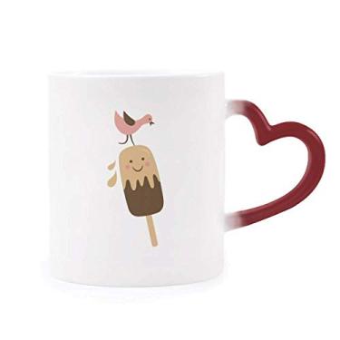Imagem de Caneca vermelha com estampa de sorvete de chocolate, sorvete doce, sensível ao calor, caneca de grés que muda de cor vermelha