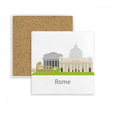 Imagem de Porta-copos com paisagem nacional de Roma da Itália Quadrado, porta-copos, suporte de subplaca, pedra isolante