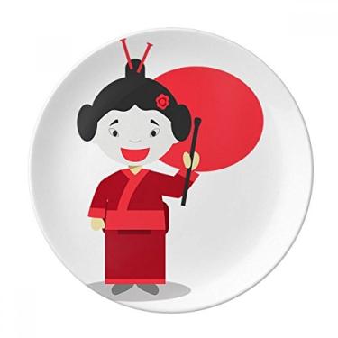 Imagem de Prato de jantar branco vermelho japonês com desenho decorativo de porcelana Salver talheres