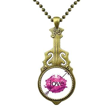Imagem de Colar de flecha para o dia dos namorados rosa com pingente de guitarra antiga