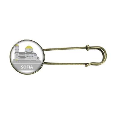Imagem de Broche de metal retrô Sofia Bulgaria com padrão de marco cinza