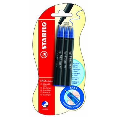 Imagem de Pacote com 6 cartuchos de tinta Stabilo Easy Original Refil Azul Médio
