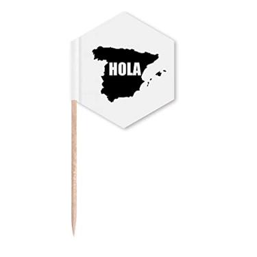 Imagem de Mapa de contorno da Espanha Hello Greetings bandeiras de palitos de cupcake palitos festa celebração