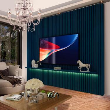 Imagem de Painel Home Ripado TV Até 85 Polegadas Com LED Azul Acetinado Notório Shop JM