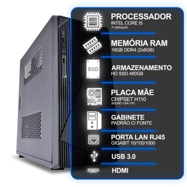 Imagem de Computador Desktop, Intel Core I5 7º Geração, 16GB RAM, HD SSD 480GB, Conexões USB/VGA/HDMI/LAN/SOM