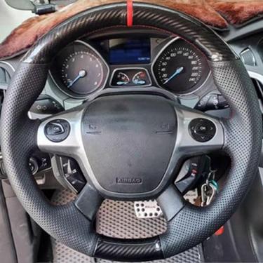 Imagem de LAVIYE Acessórios do carro de fibra de carbono trançado tampa do volante do carro, para Ford Focus 3 2012-2014 KUGA Escape 2013-2016