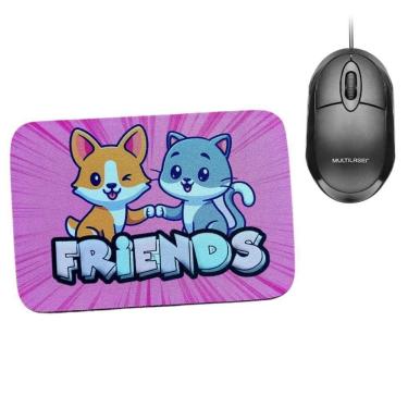 Imagem de Combo Mouse Multilaser Preto Mo300 + Mouse Pad Cat Dog Friends