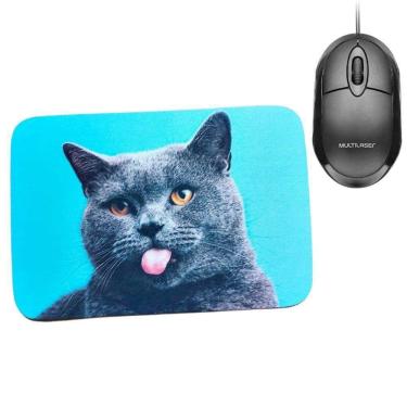 Imagem de Combo Mouse Multilaser Preto Mo300 + Mouse Pad Funny Cat