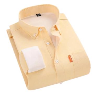 Imagem de Camisa masculina de lã quente outono inverno masculina manga longa negócios tamanho grande impressão xadrez grosso camisa quente, Amarelo, XXG