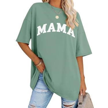 Imagem de LOMON Camisetas femininas grandes de manga curta gola redonda para o verão, camisetas soltas, casuais, para mamãe, camiseta básica, Letra cinza verde mamãe, XXG