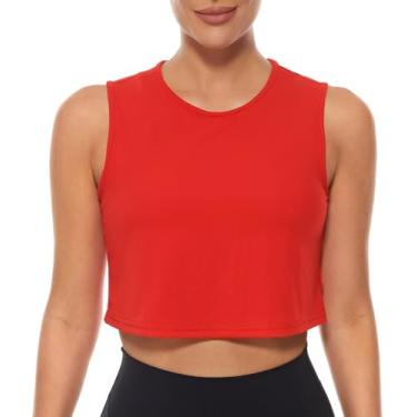 Imagem de Lavento Regata feminina de gola redonda para treino – Camiseta sem mangas para corrida atlética para ioga, Vermelho, 11
