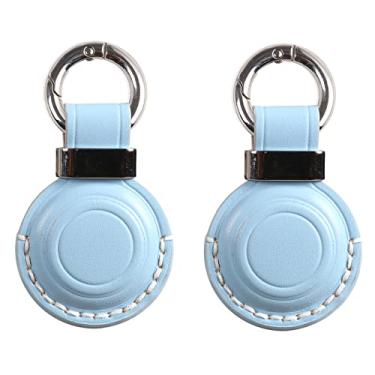 Imagem de Pacote com 2 porta-chaves de couro genuíno KEEPXYZ compatível com Airtag, seguro para porta-chaves Air Tag, capa para chaveiro, acessórios - Azul V2.0