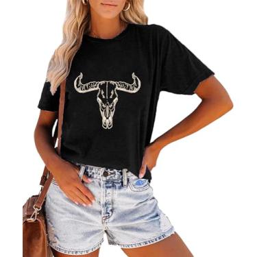 Imagem de Camiseta feminina Let's Go Girls estilo cowgirl, boho, noiva, caveira, vintage, rodeio ocidental, Preto, GG