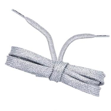 Imagem de Cadarços Loop King – Cadarços com glitter para tênis com pontas de plástico durável – Perfeito para adultos e crianças atléticas, Prata brilhante + pontas de plástico transparente, 6-7 Eyelets / 114cm
