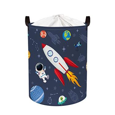 Imagem de Clastyle Cesto de roupa suja com foguete astronauta cósmico 63L para meninos, grande, dobrável, cesto de roupa suja, infantil, azul escuro, cesta de armazenamento de brinquedos com tampa, 40 x 50 cm