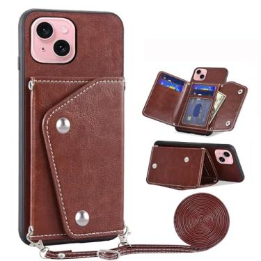 Imagem de Asuwish Capa de celular para iPhone 15 de 6,1 polegadas com protetor de tela de vidro temperado, suporte para cartão de crédito, alça transversal, acessórios para celular iPhone15 5G i i-Phone i15 15