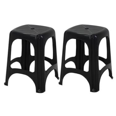 Imagem de Kit com 02 Banquetas Banquinho Plastico Niteroi Preto Resistente