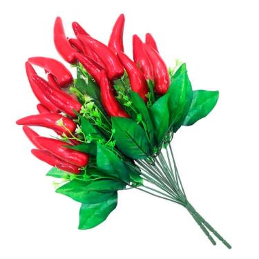 Imagem de Kit 4 Ramos Decoração Arranjo Pimenta Artificial Plástico 12 Galhos Cada 45cm