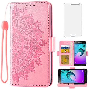 Imagem de Asuwish Capa de celular para Samsung Galaxy J3 2016/J 3 V/J36V/Sky/Amp Prime, protetor de tela de vidro temperado, suporte de cartão de crédito, alça de pulso flip celular Sol J3V JV3 J36 6 J320V