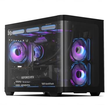 Imagem de darkFlash Capa para PC para Jogos Micro-ATX, MATX com 3 Ventiladores ARGB de 120 mm, Vidro Curvo Temperado Dupla Visão Panorâmica, Porta USB 3.0, Suporta AIO Duplo de 360 mm, Preto com Vidro Temperado