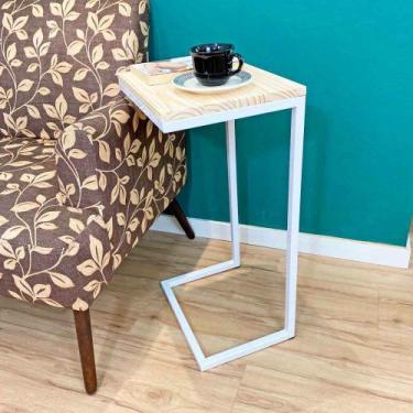 Imagem de Mesa Lateral de Apoio para Sofá Style Industrial de Ferro e Madeira Na