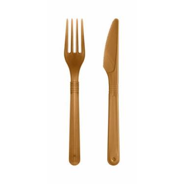 Imagem de 1.000 Kits Garfo e Faca Descartável Forte para Refeição - AAZ, Dourado