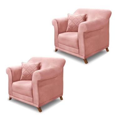Imagem de Kit 2 Poltronas Decorativas com 2 Almofadas Armstrong Veludo Rosa G63 
