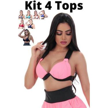 Imagem de Kit 4 Top Fitness Academia Com Bojo Alças Largas - Fitmoda, Variadas, 