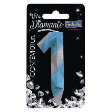 Imagem de Vela Diamante Azul Prateada - 01 Unidade - Festcolor
