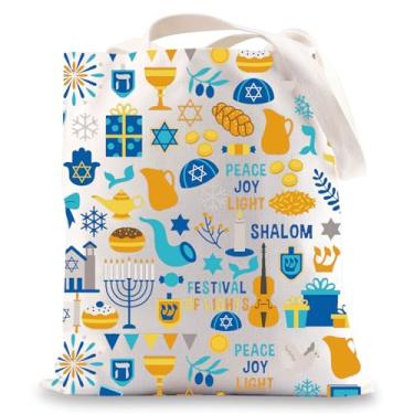 Imagem de G2TUP Bolsa de lona de Hanukkah, presentes judaicos, Chanucá, menorá judaica, bolsa de ombro Chanukah Merch, Peace Joy Light